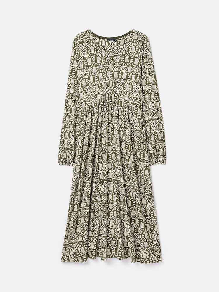 Joules Nia Green Printed Long Sleeve Midaxi Dress With Pockets - Image 7 of 7