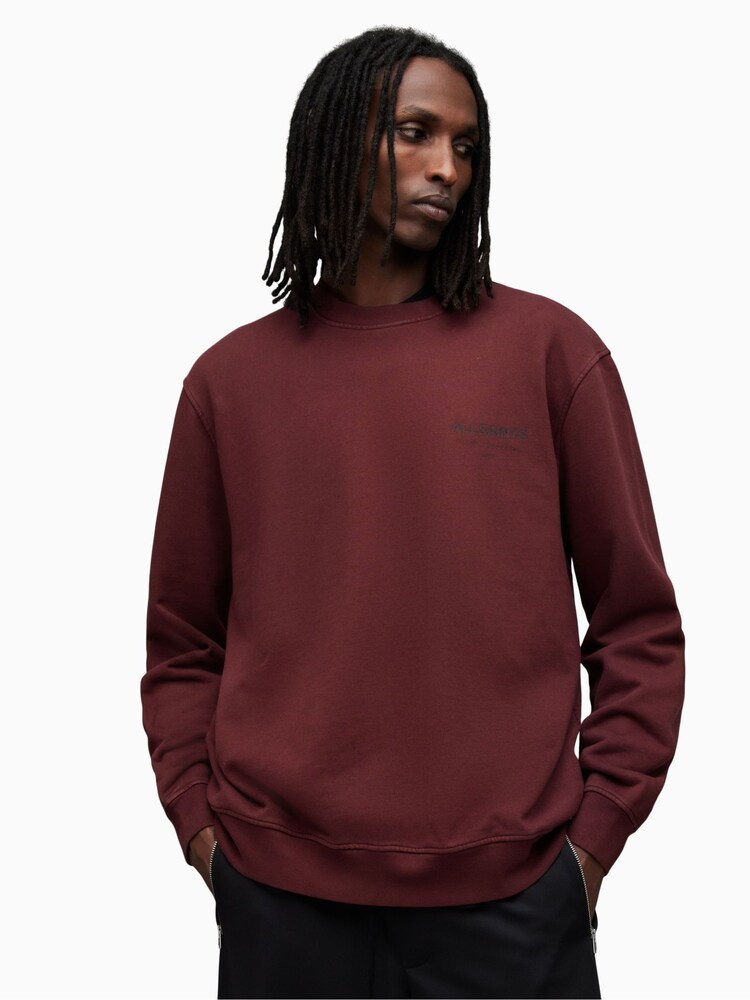 AllSaints Red Underground Crew Jumper - Image 1 of 7 AllSaints Red Underground Crew Jumper - Image 1 of 7