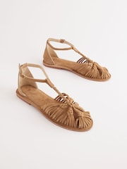Camel Brown Forever Comfort® Leather T-Bar Huarache Shoes - Image 5 of 9