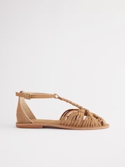 Camel Brown Forever Comfort® Leather T-Bar Huarache Shoes - Image 6 of 9