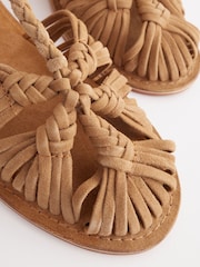 Camel Brown Forever Comfort® Leather T-Bar Huarache Shoes - Image 9 of 9