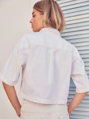 White 100% Cotton Cropped Oversized Denim Shirt - Image 2 of 5