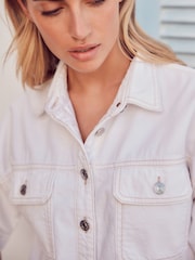 White 100% Cotton Cropped Oversized Denim Shirt - Image 3 of 5