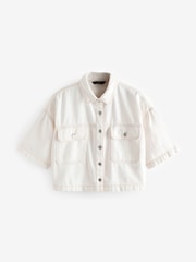 White 100% Cotton Cropped Oversized Denim Shirt - Image 4 of 5