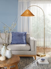 Brass Timor Woven Rattan Floor Lamp - Image 1 of 4