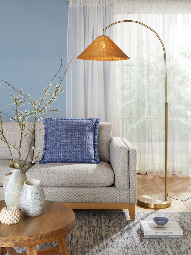 Brass Timor Woven Rattan Floor Lamp - Image 1 of 4