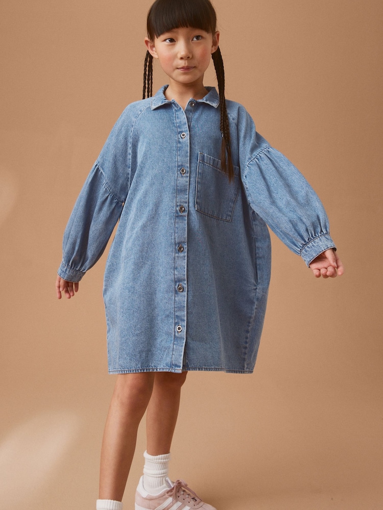 Blue Denim Shirt Dress (3-16yrs) - Image 1 of 8 Blue Denim Shirt Dress (3-16yrs) - Image 1 of 8