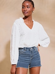 Lipsy Blue Stretch Denim Raw Hem Shorts - Image 4 of 4