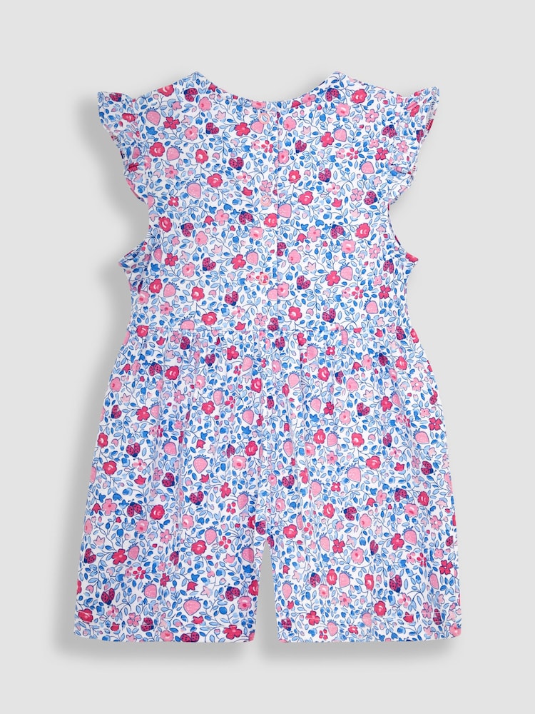 JoJo Maman Bébé Pink Ladybird Ditsy Floral Playsuit - Image 2 of 3
