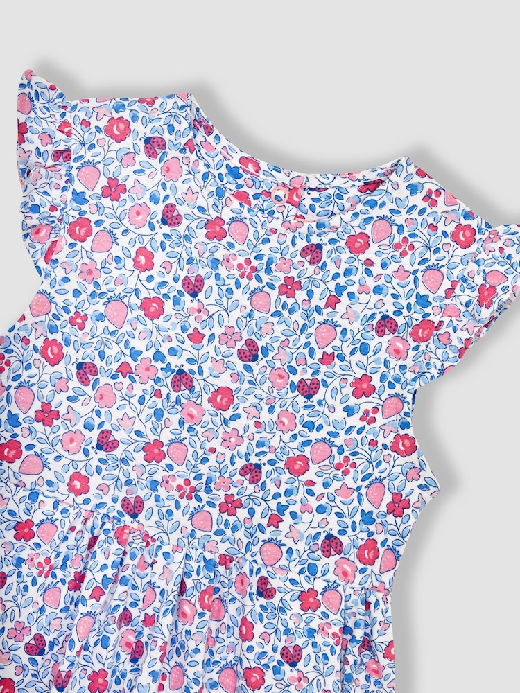 JoJo Maman Bébé Pink Ladybird Ditsy Floral Playsuit - Image 3 of 3