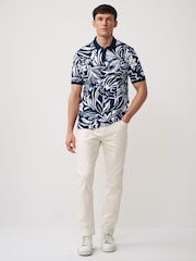 Navy Leaf 100% Cotton Short Sleeve Print Polo Shirt - Image 2 of 7