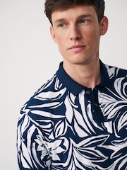 Navy Leaf 100% Cotton Short Sleeve Print Polo Shirt - Image 4 of 7