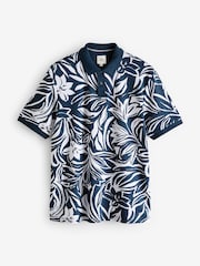 Navy Leaf 100% Cotton Short Sleeve Print Polo Shirt - Image 5 of 7