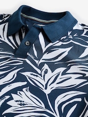 Navy Leaf 100% Cotton Short Sleeve Print Polo Shirt - Image 6 of 7
