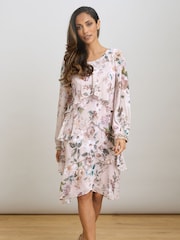 Gina Bacconi Pink Muriel Short Printed Tiered Chiffon Dress - Image 1 of 6