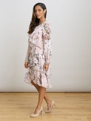 Gina Bacconi Pink Muriel Short Printed Tiered Chiffon Dress - Image 3 of 6