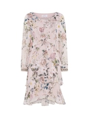 Gina Bacconi Pink Muriel Short Printed Tiered Chiffon Dress - Image 6 of 6