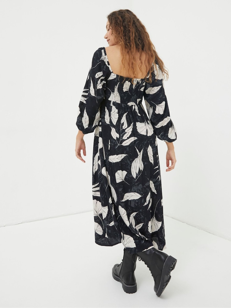 FatFace Black Tessa Twilight Leaves Midi Dress - Image 2 of 5