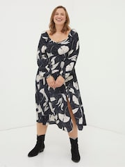 FatFace Black Tessa Twilight Leaves Midi Dress - Image 3 of 5
