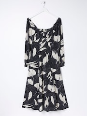 FatFace Black Tessa Twilight Leaves Midi Dress - Image 5 of 5