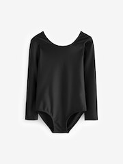 Black Stretch Long Sleeve Leotard Bodysuit (2-10yrs) - Image 5 of 7