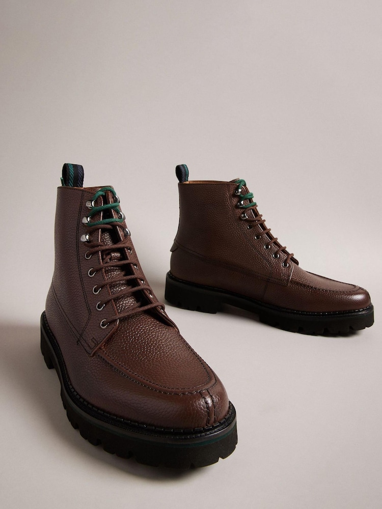 Ted Baker Brown Zigmond Scotch Grain Leather Lace Up Boots - Image 2 of 5