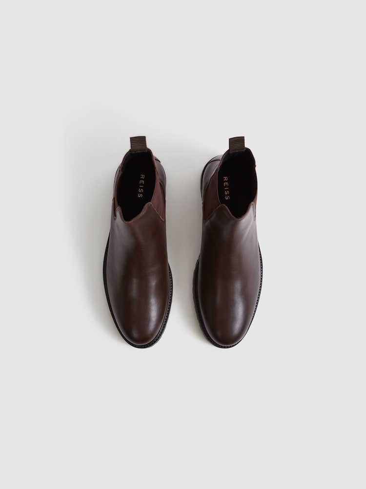 Reiss Chocolate Chiltern Leather Chelsea Boots - Image 4 of 6