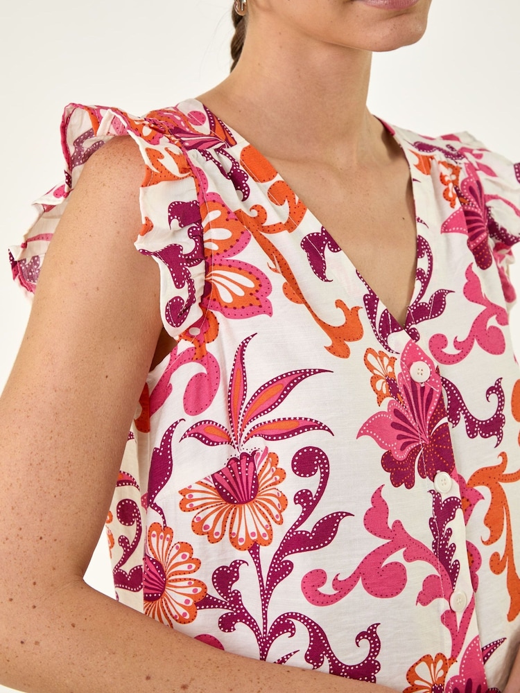 Roman Pink Floral Print Frill Sleeve Blouse - Image 4 of 4 Roman Pink Floral Print Frill Sleeve Blouse - Image 4 of 4