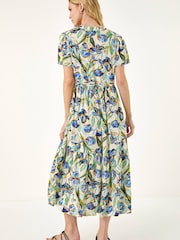 Roman Blue Floral V-Neck Midi Dress - Image 2 of 5