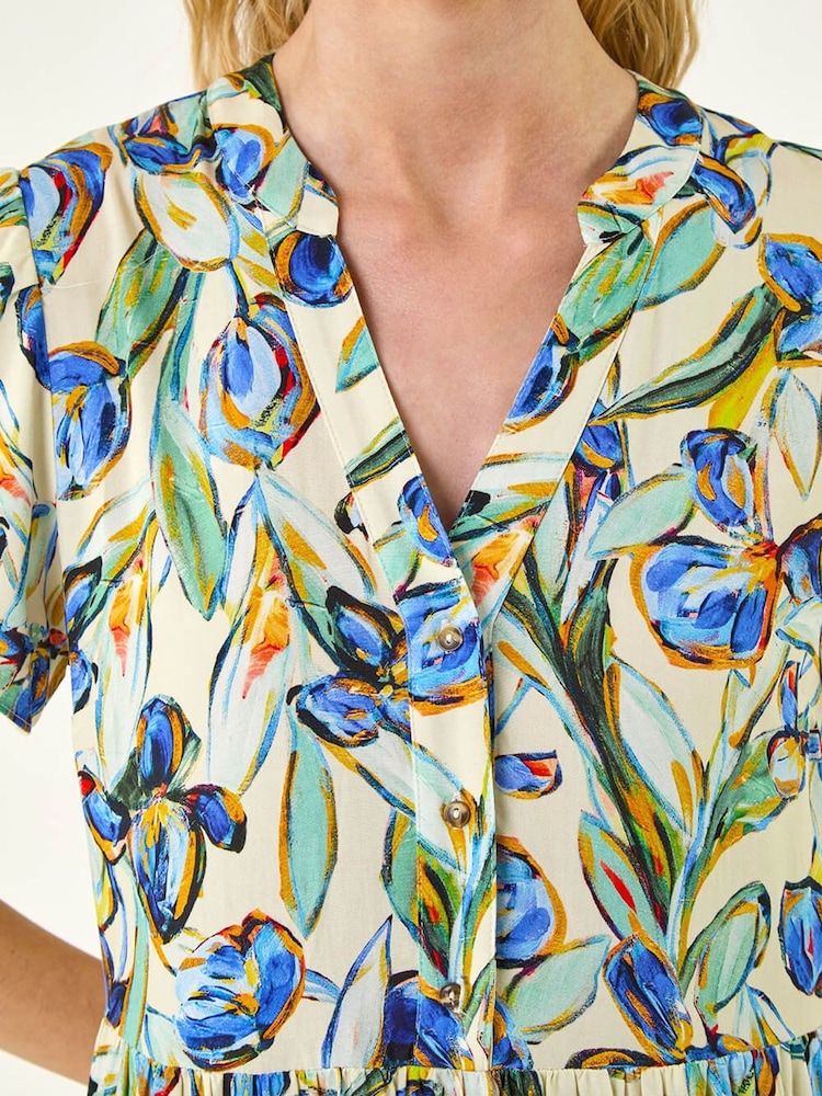 Roman Blue Floral V-Neck Midi Dress - Image 5 of 5