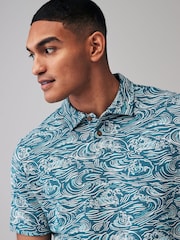 Blue Wave Textured Print Polo Shirt - Image 1 of 6