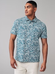 Blue Wave Textured Print Polo Shirt - Image 3 of 6