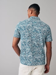 Blue Wave Textured Print Polo Shirt - Image 4 of 6