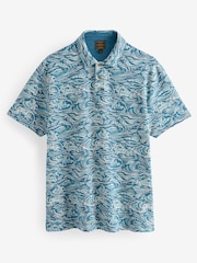 Blue Wave Textured Print Polo Shirt - Image 5 of 6