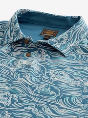 Blue Wave Textured Print Polo Shirt - Image 6 of 6