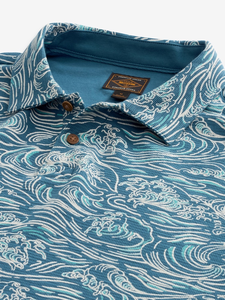 Blue Wave Textured Print Polo Shirt - Image 6 of 6