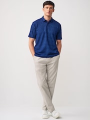 Indigo Blue 100% Cotton Textured Print Polo Shirt - Image 2 of 8