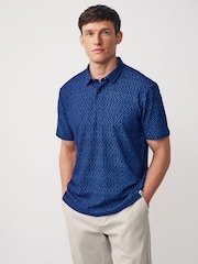 Indigo Blue 100% Cotton Textured Print Polo Shirt - Image 3 of 8
