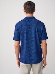 Indigo Blue 100% Cotton Textured Print Polo Shirt - Image 4 of 8