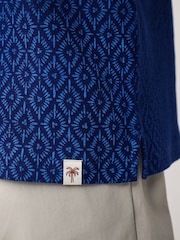 Indigo Blue 100% Cotton Textured Print Polo Shirt - Image 5 of 8
