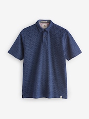 Indigo Blue 100% Cotton Textured Print Polo Shirt - Image 6 of 8