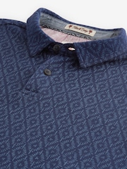 Indigo Blue 100% Cotton Textured Print Polo Shirt - Image 7 of 8
