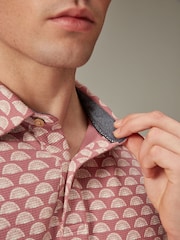 Pink/White Textured Print Polo Shirt - Image 4 of 4
