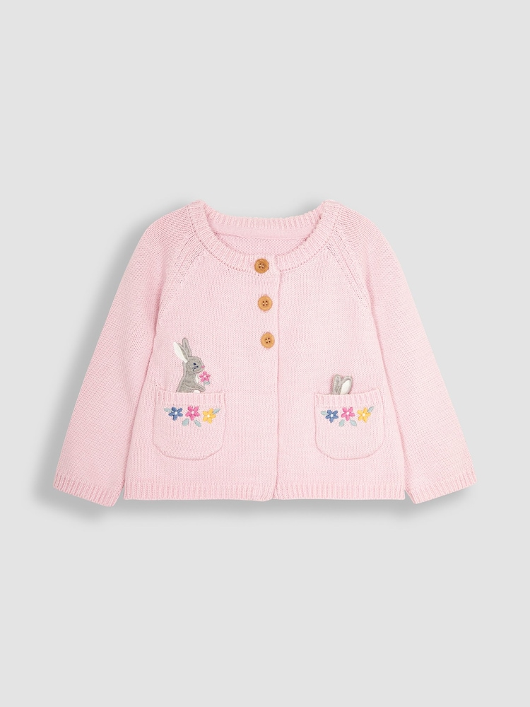 JoJo Maman Bébé Pink Bunny Appliqué Cardigan - Image 1 of 3
