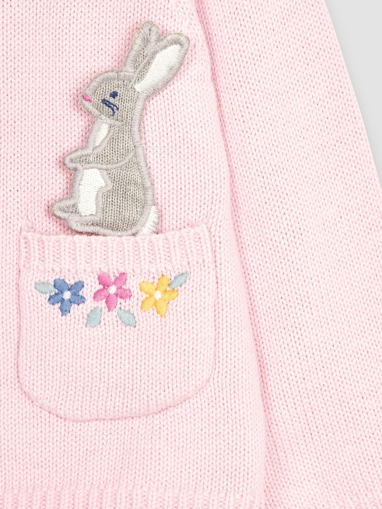 JoJo Maman Bébé Pink Bunny Appliqué Cardigan - Image 2 of 3
