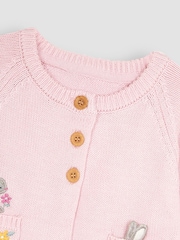 JoJo Maman Bébé Pink Bunny Appliqué Cardigan - Image 3 of 3