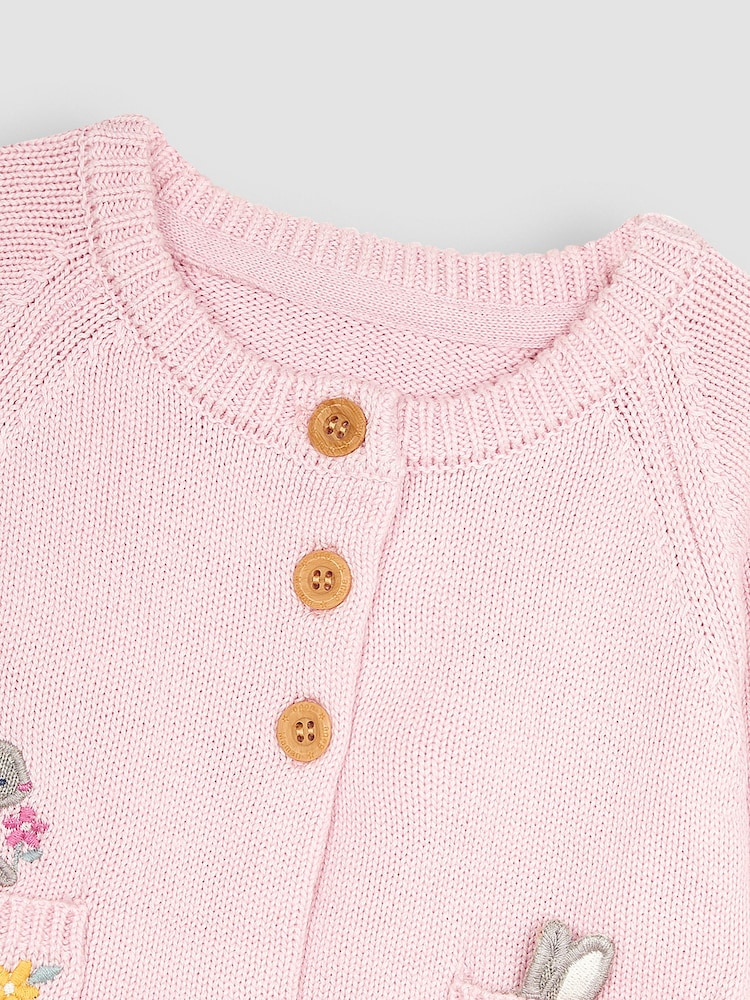 JoJo Maman Bébé Pink Bunny Appliqué Cardigan - Image 3 of 3