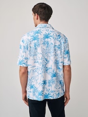 White/Blue 100% Cotton Textured Print Polo Shirt - Image 2 of 7