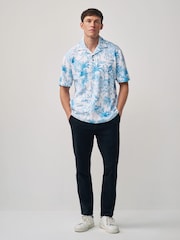 White/Blue 100% Cotton Textured Print Polo Shirt - Image 3 of 7