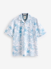 White/Blue 100% Cotton Textured Print Polo Shirt - Image 5 of 7